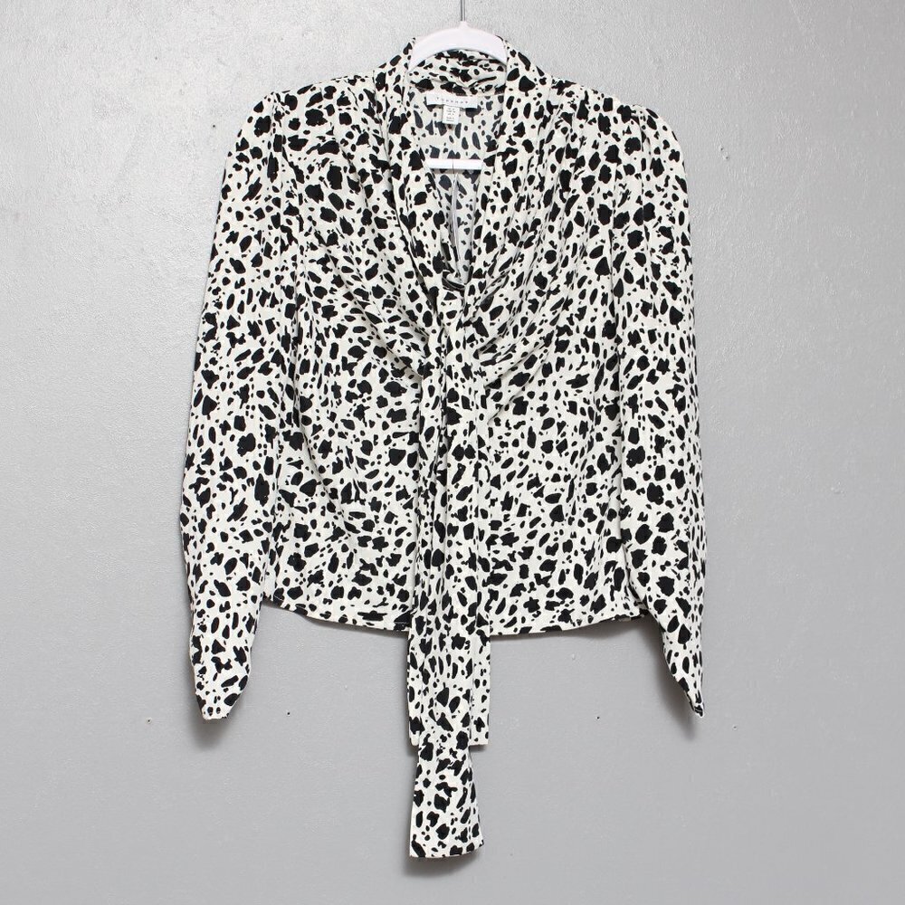 Topshop NWT tie neck blouse in monochrome animal print Dalmatian career wear